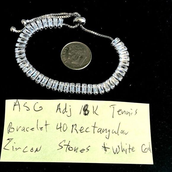 ASG2 Stunning 18k White Gold Adj. Tennis Bracelet w/ 40 Zircon Gems - Picture 7 of 11